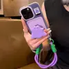 Portatarjetas con Lanyard Funda para Teléfono Móvil Portador de Pequeño Monstruo Morado Adecuado para Apple 17Pro Anticaída Moda Lanyard Pulsera Funda