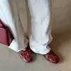 Zapatos Planos de Piel de Vaca Arrugada con Boca Baja para Mujer, Otoño Nuevo Piel Genuina Punta Redonda Moño Cómodos Suela Suave Zapatos de Abuela