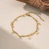 Tornozeleira Dupla Estrela e Lua Estilo Coreano Design Simples de Nicho para Mulheres Ins Pequena Fresca Joia de Pé Empilhada Que Não Desbota