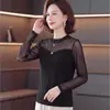 Camisa base preta de manga comprida para mãe jovem, top fino da moda para mulheres de meia-idade e idosas, camisa que emagrece e valoriza a silhueta para mulheres