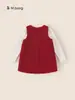 Vestido con Chaleco de Lazos Bangxuan para Niñas Grandes con Volantes Base Conjunto de Dos Piezas para Niños Vestidos para Festivales de Niñas