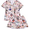 Comercio Exterior Transfronterizo Pijamas de Estilo Europeo y Americano para Halloween Cardigan Estampado Conjunto de Shorts de Manga Corta Ropa de Casa Cómoda y Transpirable Venta al por Mayor