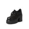 12CM Couro Genuíno Estilo Britânico Vintage Salto Grosso Salto Super Alto Sapatos Pequenos de Couro Plataforma Pequena Feminina Salto Alto da Moda