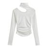 Camiseta de manga larga con cuello ahuecado para mujer, nueva primavera 2024, diseño de máquina cuidadosa, top ajustado con sentido de deseo puro