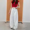 Pantalones de mujer azul marino de pierna curva, modelo nuevo 2026, tiro alto, corte relajado, casual, versátil, diseño multibolsillos, pantalones de pierna ancha
