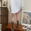 Calcetines de tela AMUSIIVE con etiqueta de primavera y otoño, estilo vintage plisado, apilados contra el viento, calcetines transpirables para mujer, calcetines de algodón con medias