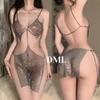 Domila lingerie sexy perspectiva sedutora corrente rede de pesca alça oca cabresto terno de três pontas F625