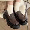Sapatos de couro estilo Chanel com sola de muffin para mulheres, estilo preppy britânico, retrô, estilo japonês, versáteis, slip-on, mocassins para uniforme jk