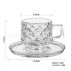 Juego de Taza de Café con Platillo Estilo Americano Cuadros Vintage para Cafeterías Caseras, Té de la Tarde, Té de Flores, Juego de Tazas con Asa de Vidrio con Platillos