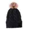 Chapéu de Tricô Novo Outono e Inverno Transfronteiriço para Mulheres Europeu e Americano Cor Sólida Versátil Chapéu de Lã com Pom Pom Espessado e Aveludado para Heattech
