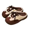 Nuevos Zapatos de Entrenamiento Moral de Cuerda Color Bloqueado de Cuero Retro para Mujer en Otoño e Invierno Zapatillas de Algodón Cálidas Antideslizantes con Forro Polar para Interiores