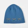 [Personalizado] Nuevo Sombrero de Invierno con Lazo y Perlas de Moda para el Frío Estilo Japonés para Niña Sombrero de Punto Cálido y Lindo para Exteriores