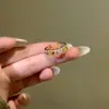 Anillo Hueco de Colores Arcoíris Dopamina con Diseño de Nicho, Anillo Abierto de Lujo Ligero Totalmente Incrustado de Diamantes, Anillo Versátil Exquisito