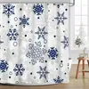 Exclusivo transfronteiriço: Cortina de chuveiro de banheiro com padrão de floco de neve de Natal colorido, não requer perfuração, vem com 12 ganchos