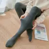 Medias Negras de Seda Gruesa para Otoño e Invierno con Rayas Verticales Finas y Pie, Leggings Grises Engrosados para Mujer, Forrados de Felpa para Ropa Exterior