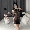 Lingerie Sexy Roupa Apaixonada Decote Vazado Quadril Quadril Meias de Seda Pretas Vestido de Tela Conjunto de Renda Quadril