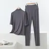 Conjunto de dos piezas de pijama y pantalón de modal ligero de verano, holgado, talla grande, ropa casual para el hogar para mujer
