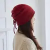 Cachecol 2026 Outono/Inverno Novo Chapéu Feminino Padrão Diamante Borda Enrolada Cordão Soltinho Quente Proteção para Orelhas Gorro Casual de Tricô