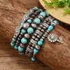 Pulseras deabalorios turquesa de estilo étnico transfronterizo para hombres y mujeres, pulseras personalizadas de múltiples capas entrelazadas, al por mayor