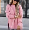 Suéter de Tricô Grosso com Gola Alta Meia-Calça, Cor Lisa, Manga Longa, Fenda Lateral, Modelo Soltinho, Novo para Outono e Inverno 2024, Transfronteiriço, Amazon, para Mulheres