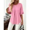 Blusa Casual Cómoda de Manga Corta con Volantes de Doble Capa para Mujer, Estilo Europeo y Americano, Transfronteriza, de Venta Caliente Primavera/Verano 2026, Holgada, Adelgazante