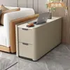 Sofá de Sala de Estar Moderno Minimalista Luxo Leve Pequena Mesa Lateral Minimalista Uso Doméstico Tampo de Rocha Madeira Maciça Soquete Funcional Armário Lateral de Sofá