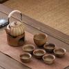Juego de Tetera de Cerámica, Tetera Rústica de Alfarería con Asa, Recipiente para Preparar Té, Té Blanco, Té Pu-Er, Taza de Té de Flores, Logo Personalizado para Exteriores