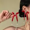 Pendientes de Lazo con Lunares Rosas Estilo Coreano, Pendientes Dulces y Elegantes con un Diseño de Nicho, Accesorios para Orejas Versátiles y de Lujo de Gama Alta