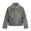 Chaqueta de algodón con cuello de piel sintética de moda estilo americano para hombre, chaqueta de trabajo de invierno con cuello de piel sintética, abrigo corto y cálido de algodón
