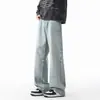 Jeans masculino retro americano com lavagem desgastada, orelhas de gato e corte curvo, novo estilo de outono, calça reta solta para adolescentes
