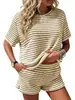 2026 Moda Feminina Europeia e Americana Amazon TK Verão Nova Moda Casual Gola Redonda Três Cores Manga Curta Conjunto de Shorts com Fenda