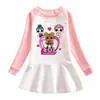 2023 novo vestuário infantil transfronteiriço primavera e outono suéter de desenho animado vestido de menina algodão cor contrastante estilo ocidental saia plissada