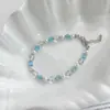 Colar Quadrado de Pedra Olho de Gato Azul Marinho Fresco e Doce para Mulheres Exquisito Colar de Contas de Vidro Transparente Pulseira Coleção de Contas