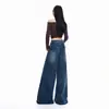 Jeans Feminino de Cintura Alta, Solto, Modelador, Perna Larga, Flare, com Efeito de Caimento e Stretch, Design Reto, Comprimento no Chão, Lançamento Outono 2026 Transfronteiriço