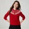 Suéter de cachemira con cuello medio abierto Fair Isle para mujer, tejido jacquard, nuevo estilo otoño e invierno, suéter casual retro, top rejuvenecedor