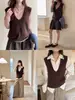 Blue BluesGe Ming Otoño Nuevo Ropa de Mujer Top de Punto sin Mangas con Cuello en V para Mujer AN659