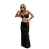 Conjunto de Biquíni Estilo Europeu e Americano com Gola Halter e Fivela de Metal, Maiô Sexy Duas Peças Sem Alças, Roupa de Banho Três Peças para Férias na Praia
