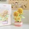 Suculento Ramo de Rosas en Maceta, Planta de Flores Eternas, Juguete Educativo de Ensamblaje, Regalo de Cumpleaños para Niña, Bloques de Construcción al por Mayor