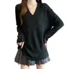 Suéter de Punto para Mujer Talla Grande Primavera Nuevo Estilo Sencillo Cuello en V con Patrón Floral Sutil y Dobladillo Ondulado Manga Larga