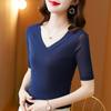 Camisa de Malla para Mujer con Camiseta Negra de Manga Larga, Estilo Nuevo Primavera 2023, Camisa Pequeña de Moda y Elegante, Top de Encaje