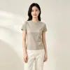 Camiseta de algodón puro acanalada con cuello redondo para mujer, nueva camiseta básica de verano ajustada, top versátil y adelgazante de manga corta sin cierre