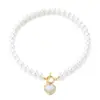 Pulsera de Acero de Titanio con Colgante de Corazón con Perlas, Cadena de Perlas Retro Francesa de Alta Gama, Hebilla Ot de Lazo, Estrella de Mar Festoneada, Diamante