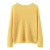 Suéter Feminino de Cashmere com Manga Longa, Nova Moda, Quente, Versátil, Elegante, Cor Sólida, Gola Redonda, Proteção contra o Frio