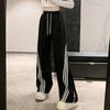 Calça Cargo Nicho Design Retrô Americano para Mulheres, Outono Solta Estilo Bf Preguiçoso com Três Listras Calça de Moletom Casual Esportiva