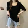 Roupas para Mulheres Plus Size de 45-150kg, Blusa de Manga Curta com Gola Quadrada, Novo Estilo de Verão, Caimento Solto, Top Emagrecedor