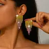 RNAFASHION Pendientes de Color de Moda Full Diamond Pendientes Largos con Borla de Corazón Temperamento Femenino Agua