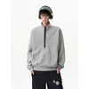 Moletom Simples com Meio Zíper e Gola Alta para Homens, Estilo Japonês Cor Sólida Pulôver Versátil Casual, Jaqueta de Marca Solta Tendência