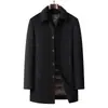 Abrigo de lana reversible de longitud media para hombre, con forro de plumón desmontable, para otoño e invierno, con cuello de solapa, chaqueta de lana engrosada para hombres de mediana edad