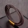 Joias da moda quente transfronteiriças pulseira trançada de corda de couro multicamadas masculina pulseira de corda de couro pulseira com fecho de sucção magnética