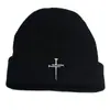 Chapéu de Tricô Bordado Cruzado Novo Transfronteiriço Outono e Inverno Europeu e Americano Masculino e Feminino Chapéu de Lã Quente para Exterior Chapéu Pulôver Chapéu para Frio